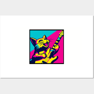 Pop Art Cat Playing Guitar Posters and Art